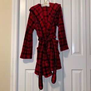 Yawn Red Plaid Fleece Hooded Robe